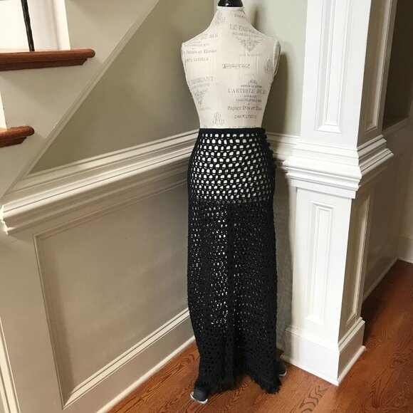 NWOT Marysia Crochet Maxi Skirt Cover Up Womens XXL Black Cotton Fringe Swim NEW - Picture 4 of 13